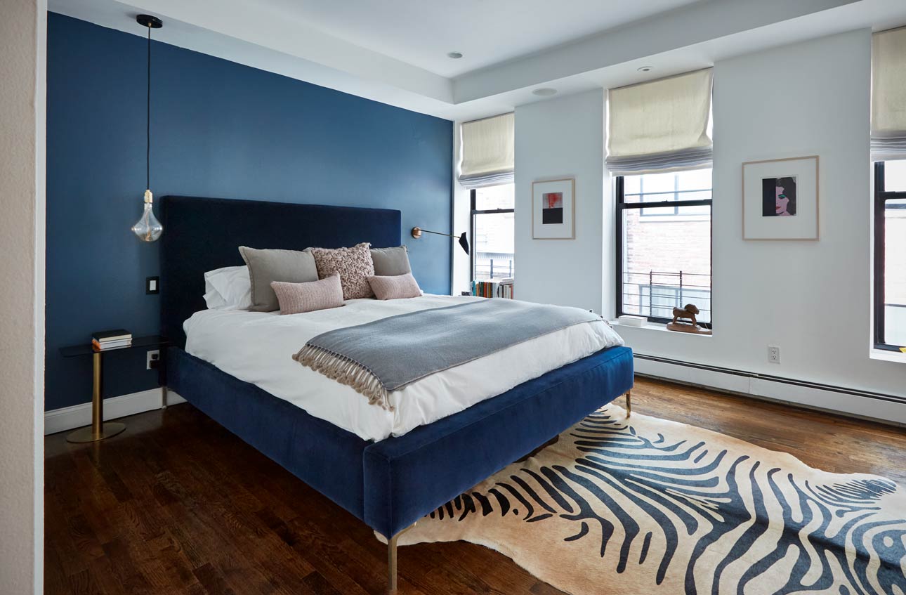cocoon boto Master bedroom with blue accent wall two windows and views cocoon boto Master bedroom with blue accent wall two windows and views