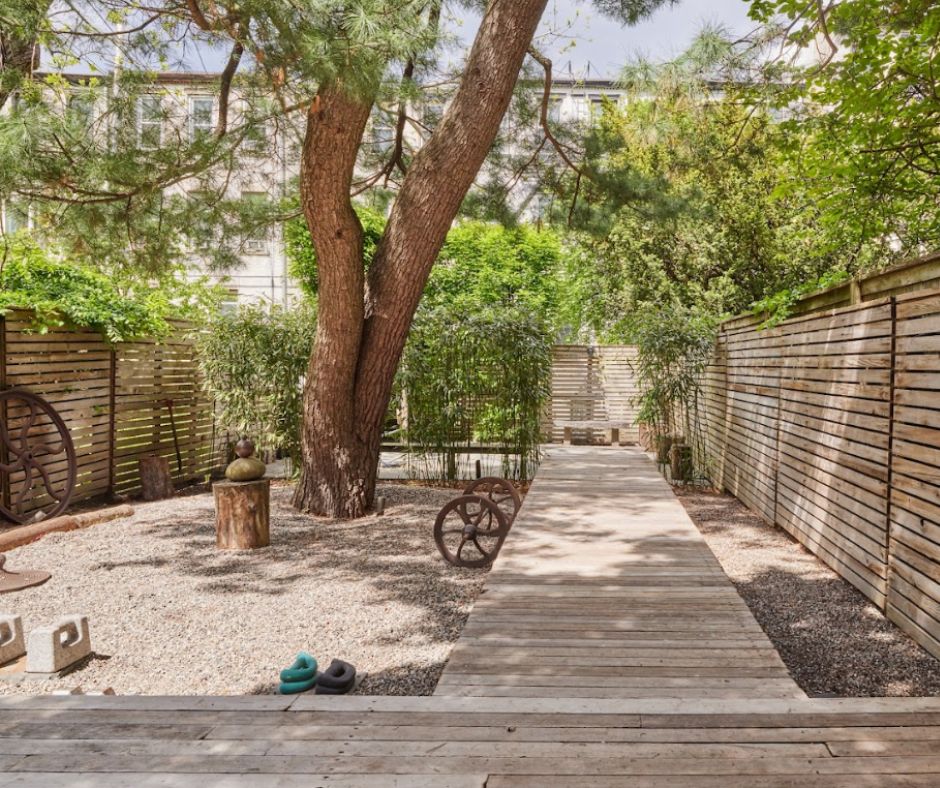 casa escondida backyard rental with outdoor fitness area, floating deck, and stone path casa escondida backyard rental with outdoor fitness area, floating deck, and stone path