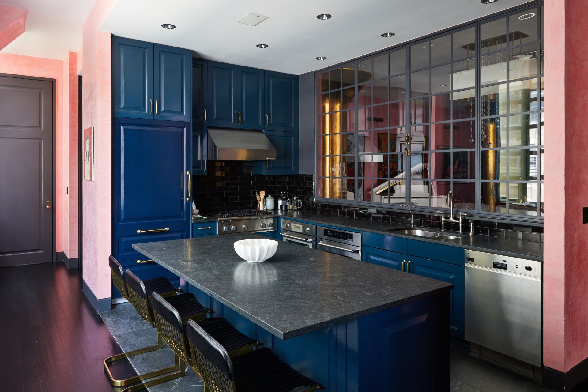 Casa Maxima 14 Kitchen with Transom Window and Dark Teal Cabinetry Casa Maxima 14 Kitchen with Transom Window and Dark Teal Cabinetry