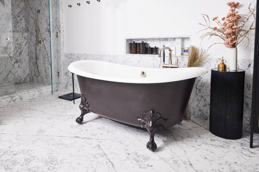cocoon casa strand master marble bathroom clawfoot tub closeup cocoon casa strand master marble bathroom clawfoot tub closeup